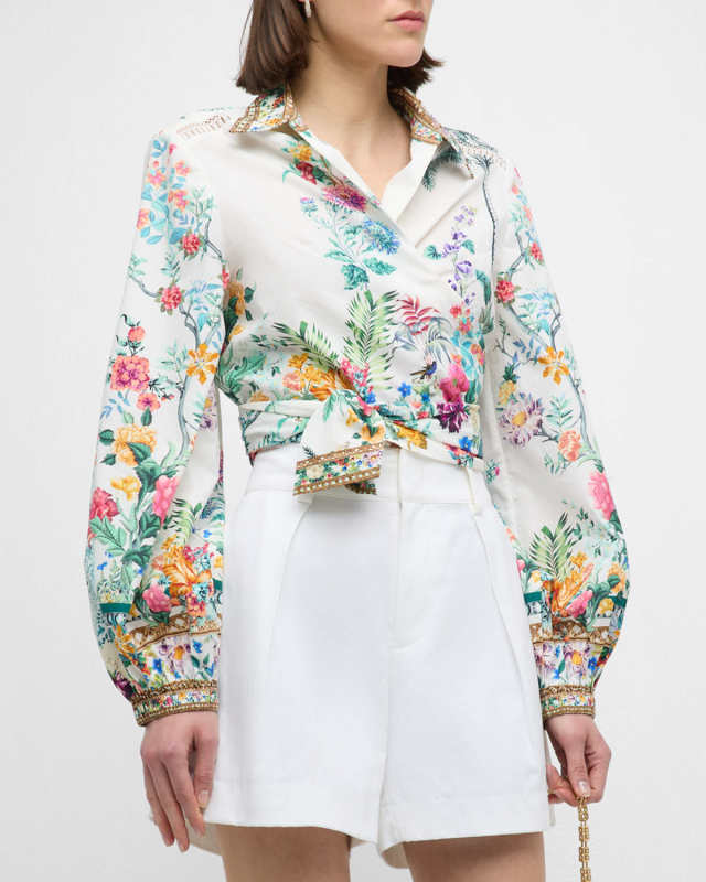 Cropped Tie-Front Organic Cotton Poplin Wrap Shirt